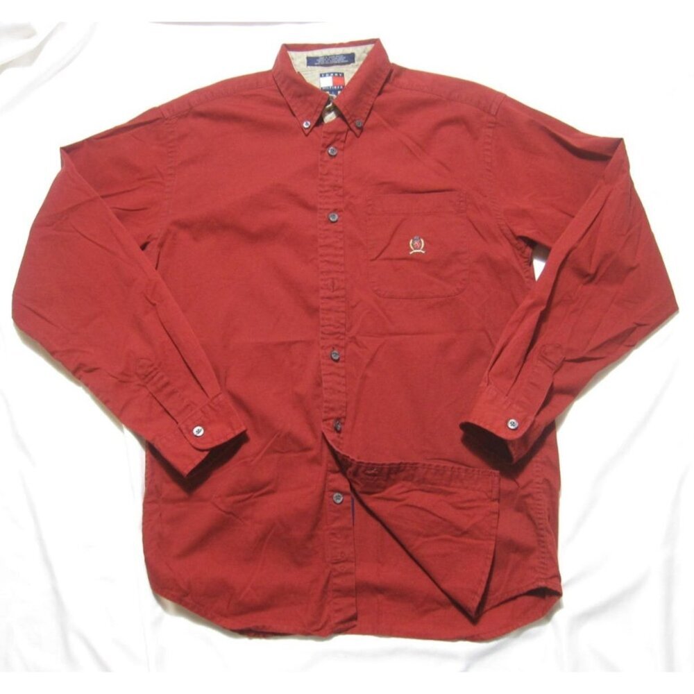 Vintage Y2k Tommy Hilfiger Youth  Red Crest Logo Prep Heritage Shirt Sz L (M109)